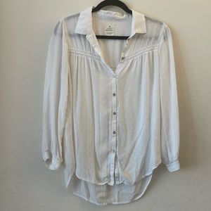 American Eagle White Swiss Dot Vintage Boyfriend Button Up Shirt